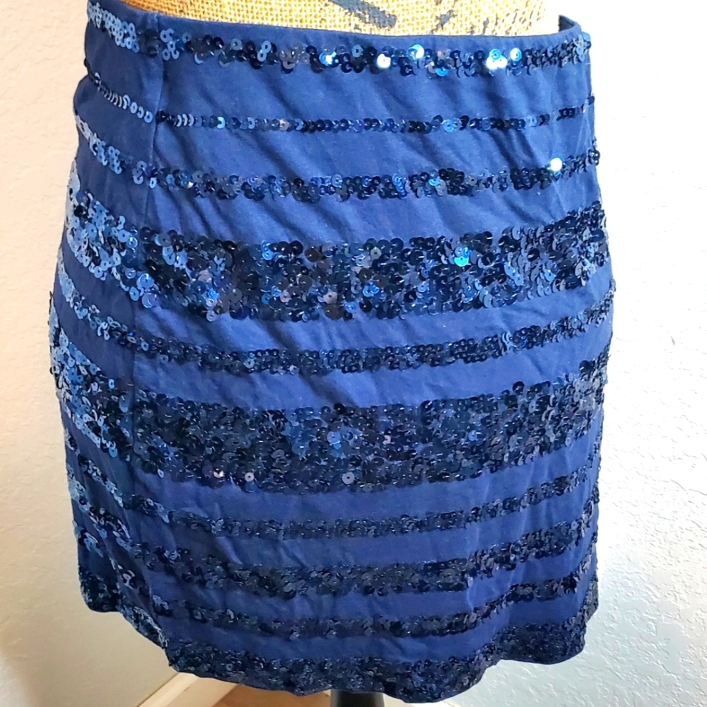 Express Blue Sequin Pencil Mini Skirt for Cocktail